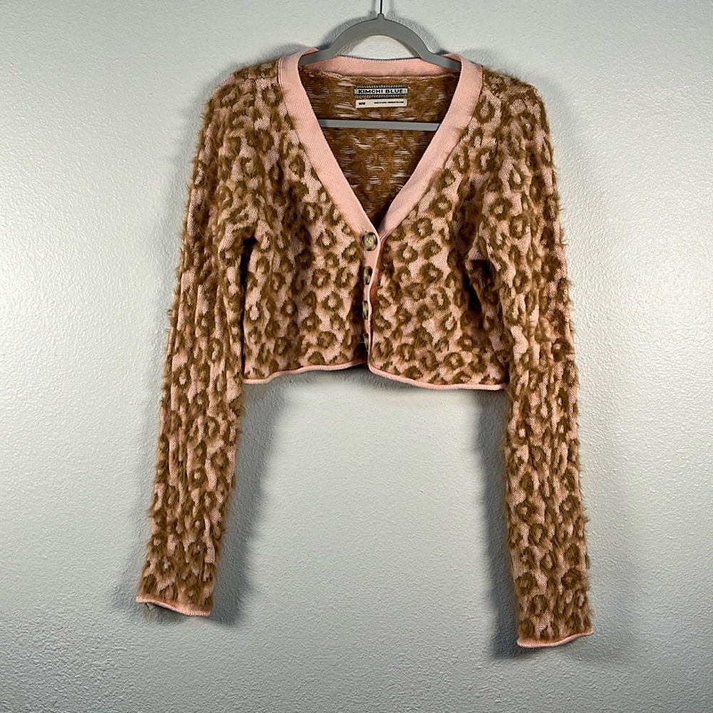 Kimchi Blue Urban Outfitters pink & tan leopard print crop sweater size medium